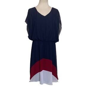 Enfocus blue short sleeves color block dress size 14W